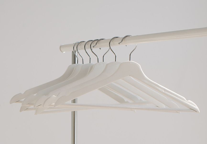 Empty hangers on rack